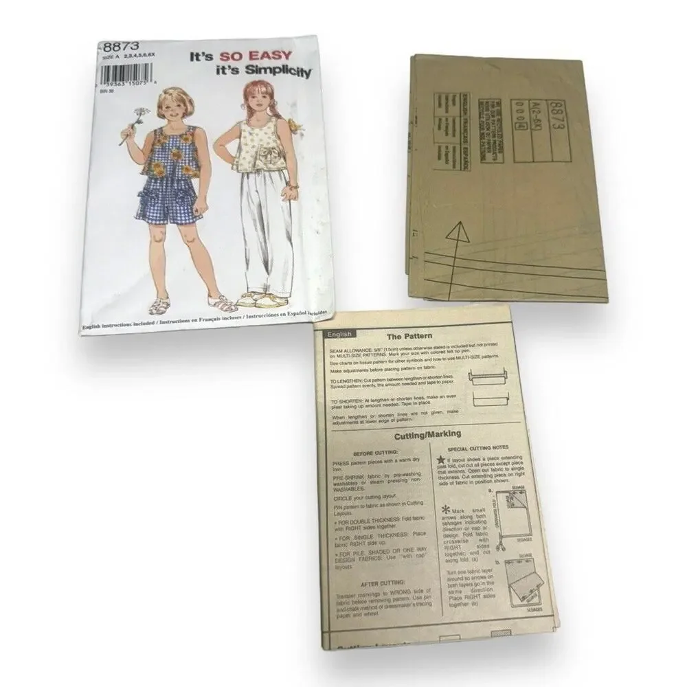 Uncut Simplicity 8873 Pattern Girl Sz 2-6X‎ Summer Sleeveless Top Shorts Pants